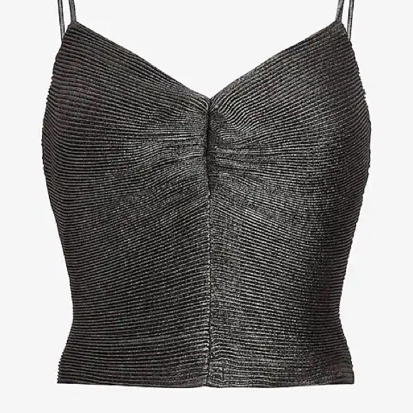 Women’s Express Metallic Pleated Bow Back Cropped Cami gray size small NWT - Picture 3 of 5